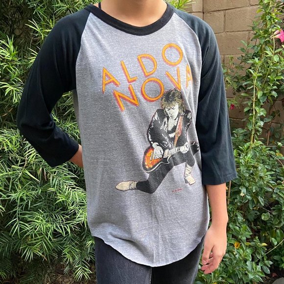 Aldo Nova Rock Glam Metal 3/4 sleeve crewneck T-shirt Size M - Picture 2 of 4